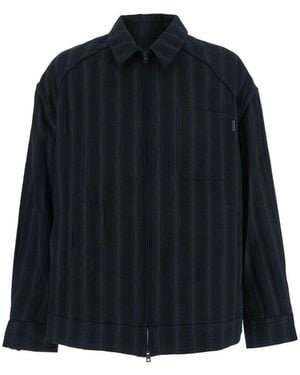Juun.J Wool Cotton Stripe Blouson Shirts - Blue