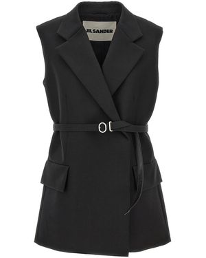 Jil Sander Belt Wool Vest - Black