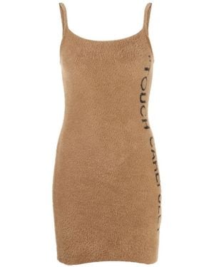 Off-White c/o Virgil Abloh Slogan Detail Fuzzy Mini Dress - Brown
