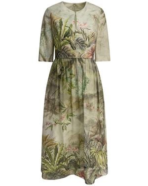 Elie Saab Printed Linen And Silk Midi Dress Oasis Ii38 Linen - Green