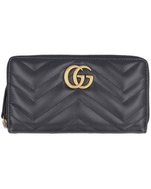 Gucci Gg Marmont Zip-Around Leather Wallet - Grey