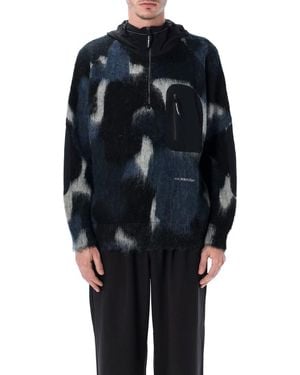 and wander Mix Shaggy Knit Hoodie - Blue