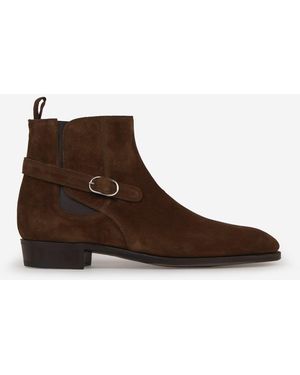 John Lobb Buckle Suede Boots - Brown