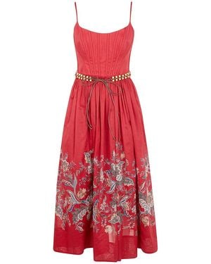 Zimmermann Rhiannon Corset Midi Dress - Red