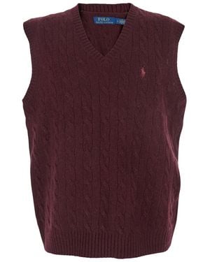 Polo Ralph Lauren Bordeaux Sleeveless Vest With V Neck And Pony Embroidery On The Front - Purple