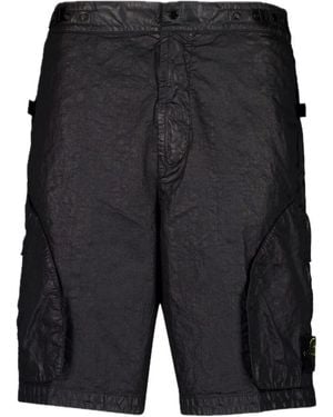 Stone Island Cargo Shorts Organic Look Nylon Panama-tc - Black