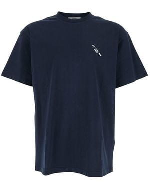Givenchy Blue T-shirt With Diagonal Embroidered Logo In Cotton Man
