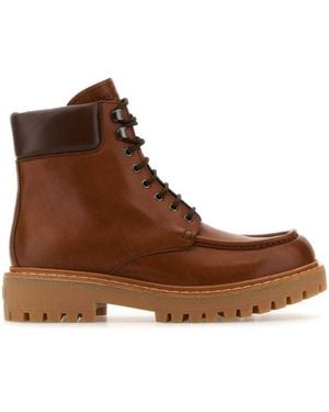Prada Caramel Leather Ankle Boots - Brown