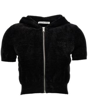 T By Alexander Wang Logo Chenille Cropped Hoodie - Black