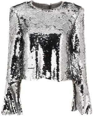 Self-Portrait Sequin Flared Sleeve' Top - Gray
