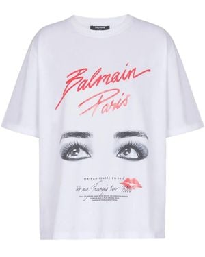 Balmain T-Shirt With Eyes Print - White