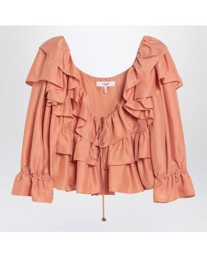 Chloé Top With Coral Colour Bow - Orange