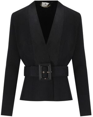 Elisabetta Franchi Knitted Jacket With Belt - Black