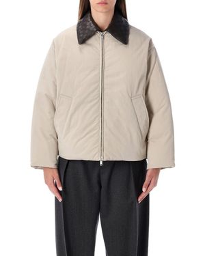 Bottega Veneta Padded Bomber With Intreccio Leather Collar - Natural
