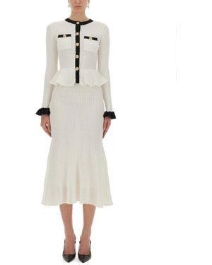 Self-Portrait Perforated Knit Midi Dress - White