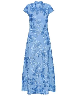 ROTATE BIRGER CHRISTENSEN Long Light Dress With Floral Embroidery - Blue