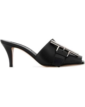 McQueen Buckle-Detail Leather Mule Heels - Black