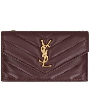 Saint Laurent Cassandre Fragments Leather Card Holder - Purple