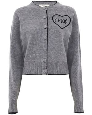 Chloé Logo Cashmere Cardigan - Gray