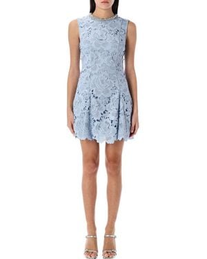Self-Portrait Floral Lace Mini Dress With Diamanté Detail - Blue