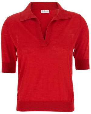 PT Torino Polo With V-Neck And Short Sleeves - Red