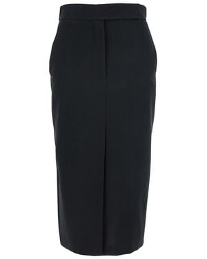 Plain Long Skirt With Concealed Front Closure And Front And Rear Single Slit - Black