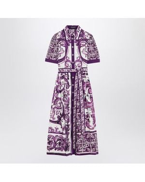Dolce & Gabbana Poplin Shirt Dress With Maiolica Print - Purple