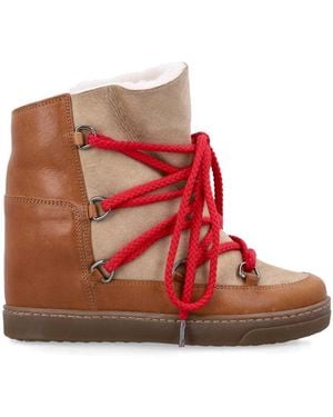 Isabel Marant Nowles Shearling Lace-Up Ankle Boots - Red