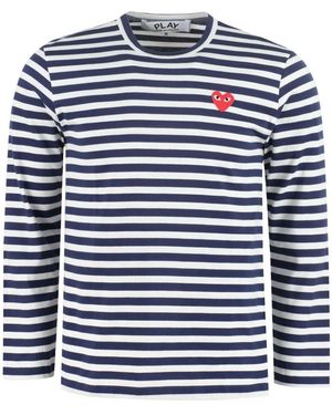COMME DES GARÇONS PLAY Logo Striped Cotton T-Shirt - Blue