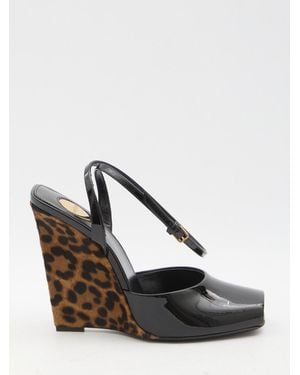 Saint Laurent La Scandale Wedge Sandals - Black