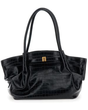JW PEI 'Hana' Handbag With Logo Plaque On The Front And Embossed Crocodile Effect - Black