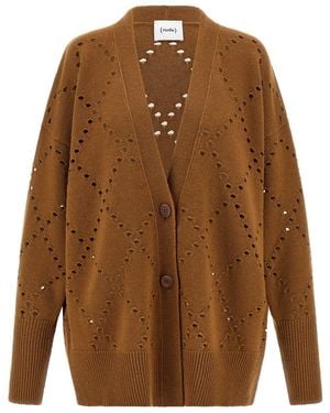 Nude Argyle Cut-out Cardigan - Brown