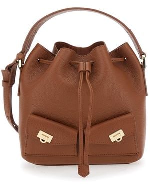 Ferragamo Crossbody Bag With Adjustable And Removable Shoulder Strap And One Top Flat Handle - Brown