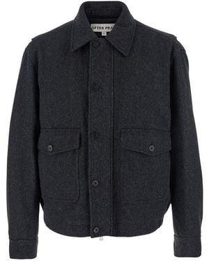 AFTER PRAY 'Classic A-2' Jacket With Classic Collar And Front Button And Zip Closure - Blue