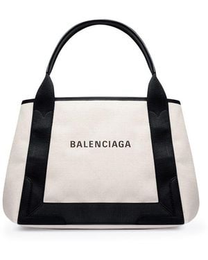 【関税込み】BALENCIAGA SMALL CABAS BALENCIAGA Navy Small Cabas in Off-White Cotton Canvas