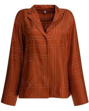 TOTEME Monogram Silk Shirt - Brown