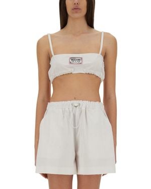 Moschino Cropped Cotton Bandeau Top With Gathered Front - White