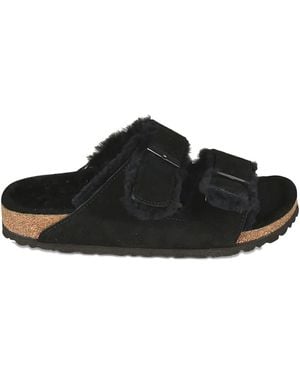 Birkenstock Arizona Shearling And Suede Sandals Shoes - Black