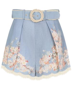 Zimmermann Cascadian Tuck Light Ramie Shorts - Blue