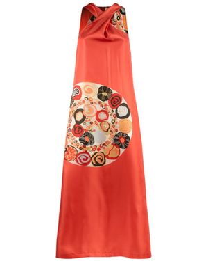 Le Sarte Pettegole Silk Long Dress With Klimt Print - Red