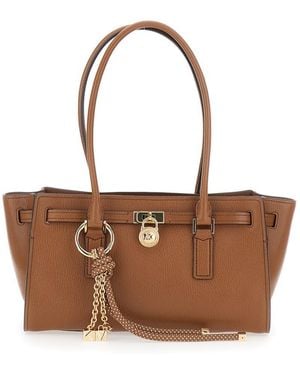Michael Kors 'hamilton Moderne Small' Brown Shoulder Bag With Padlock On The Front And Ring With Pendants In Leather Woman