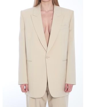 Saint Laurent Wool Single-Breasted Jacket - Natural