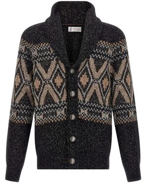 Brunello Cucinelli Geometric Jacquard Cardigan - Black