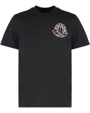 Moncler Cotton T-Shirt With Overlapping Logo - Black