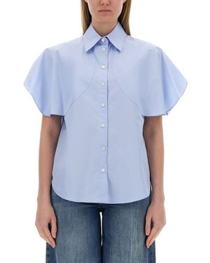 Stella McCartney Flared Short Sleeve Cotton Shirt - Blue