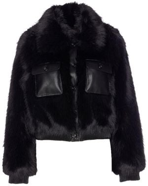 Liu Jo Faux Fur And Leather Jacket - Blue