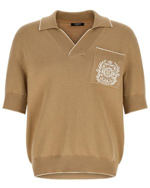 Balmain Stemma' Embroidery Polo Shirt - Natural