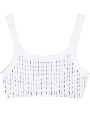 The Attico Rhinestoned Cotton Crop Top - White