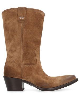 Prada Suede Ankle Boots - Brown