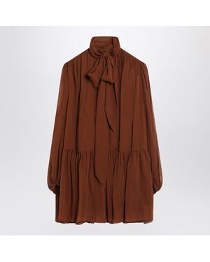 Saint Laurent Rust-Colored Lavallière Dress - Brown